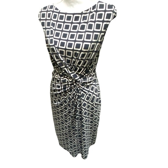 Lauren Ralph Lauren‎ Cream & Gray Geometric Print Stretch MIDI with Roused Waist - Picture 3 of 8